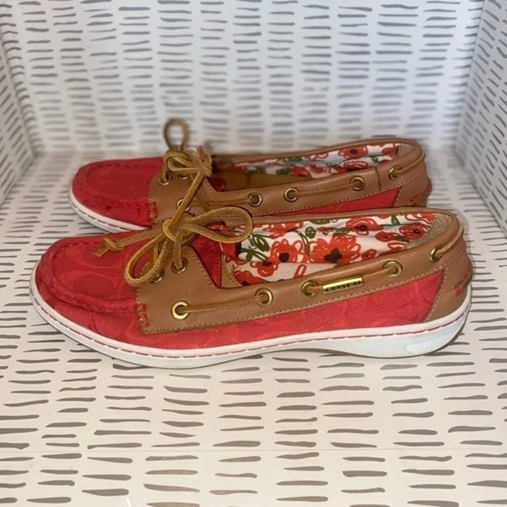 COACH “Richelle” Top Siders Boat Shoes Red‎ Logo Embossed size 7.5 - Picture 3 of 7